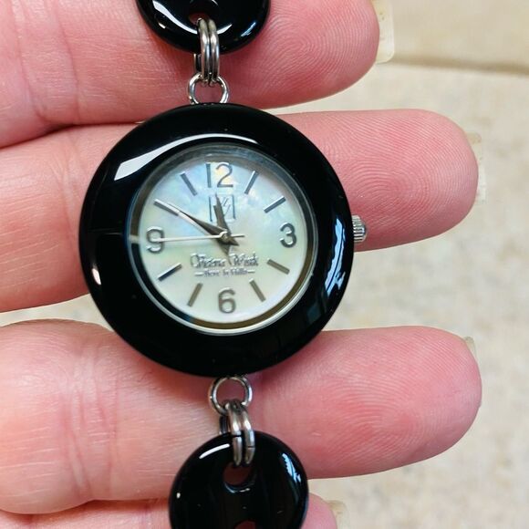 Victoria Wieck Women's Black Onyx Watch, Mother of Pearl, Charm Bracelet, Silver - Picture 1 of 5